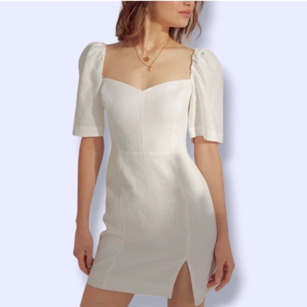 Aritzia Wilfred Fatale Puff Sleeve Mini Dress White size 8 NWT